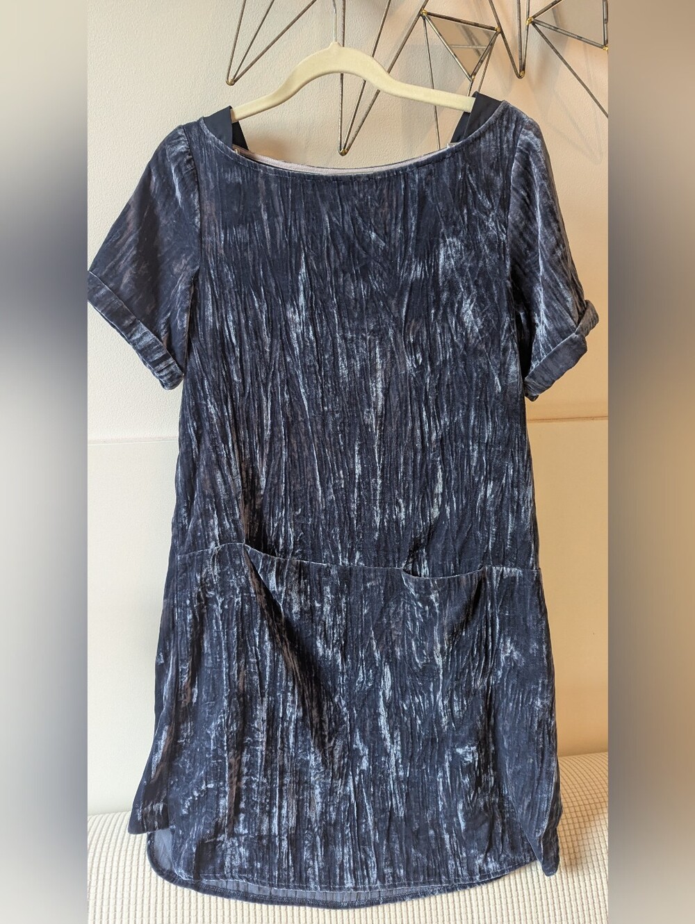 Anthropology Floreat Crinkled Slate Blue Short-Sleeve Tunic Dress